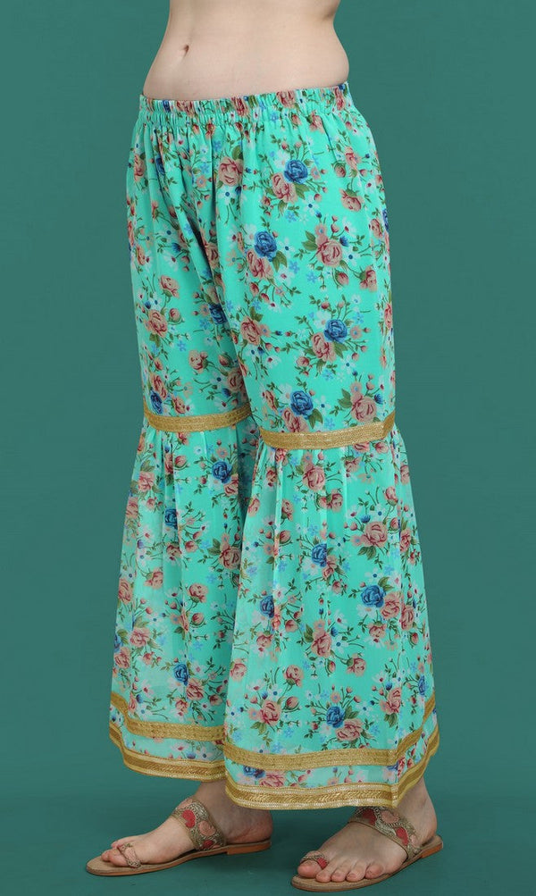 Dazzling Turquoise Color Georgette Fabric Sharara Suit