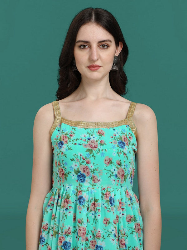 Dazzling Turquoise Color Georgette Fabric Sharara Suit