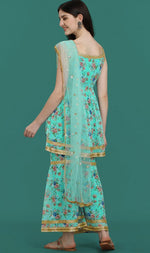 Dazzling Turquoise Color Georgette Fabric Sharara Suit