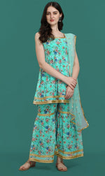 Dazzling Turquoise Color Georgette Fabric Sharara Suit