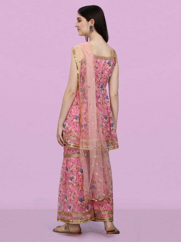 Dazzling Peach Color Georgette Fabric Sharara Suit