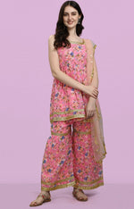 Dazzling Peach Color Georgette Fabric Sharara Suit