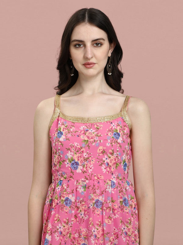 Dazzling Pink Color Georgette Fabric Sharara Suit