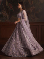 Dazzling Purple Color Net Fabric Wedding Lehenga