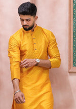 Grand Yellow Color Art Silk Fabric Kurta Pajama