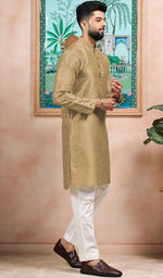 Grand Beige Color Art Silk Fabric Kurta Pajama