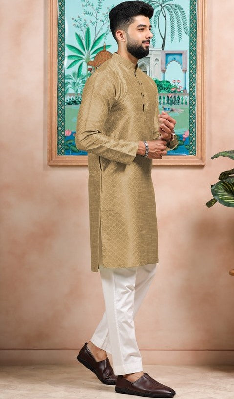 Grand Beige Color Art Silk Fabric Kurta Pajama
