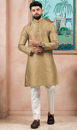 Grand Beige Color Art Silk Fabric Kurta Pajama