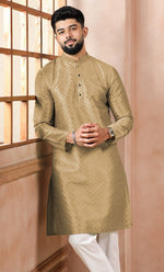 Grand Beige Color Art Silk Fabric Kurta Pajama