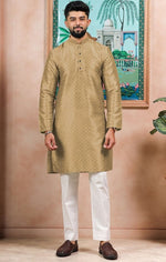 Grand Beige Color Art Silk Fabric Kurta Pajama