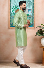 Grand Green Color Art Silk Fabric Kurta Pajama