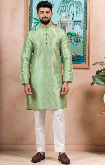 Grand Green Color Art Silk Fabric Kurta Pajama