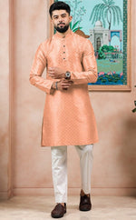 Grand Peach Color Art Silk Fabric Kurta Pajama