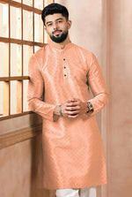 Grand Peach Color Art Silk Fabric Kurta Pajama