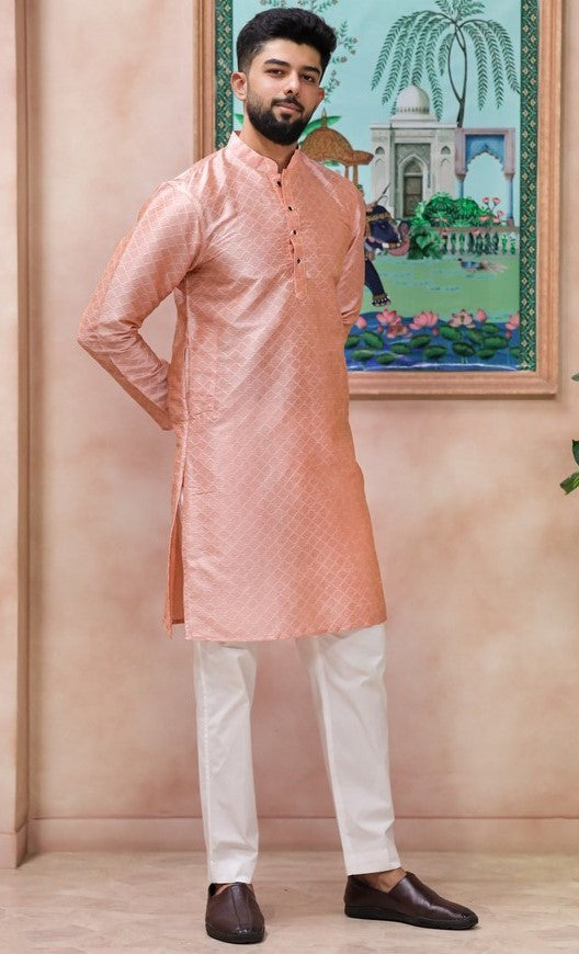 Grand Pink Color Art Silk Fabric Kurta Pajama