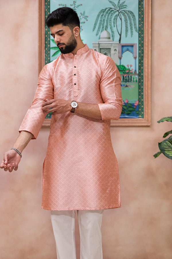 Grand Pink Color Art Silk Fabric Kurta Pajama