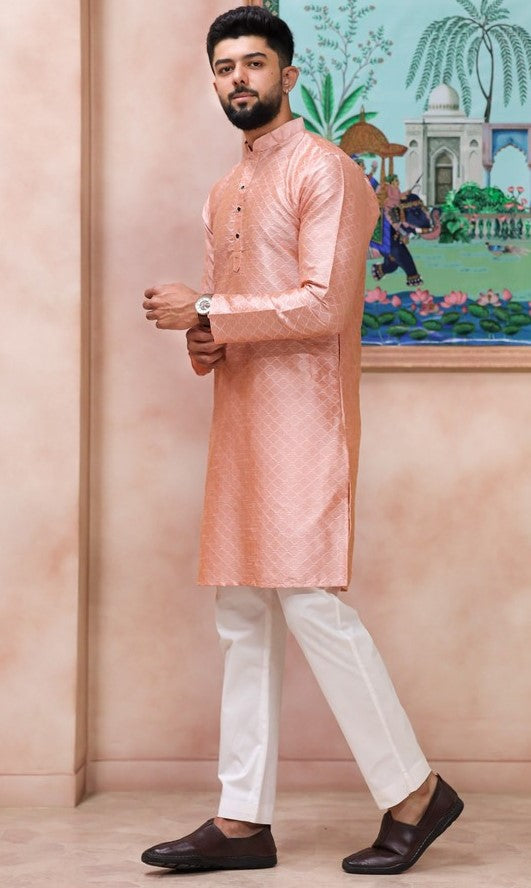 Grand Pink Color Art Silk Fabric Kurta Pajama