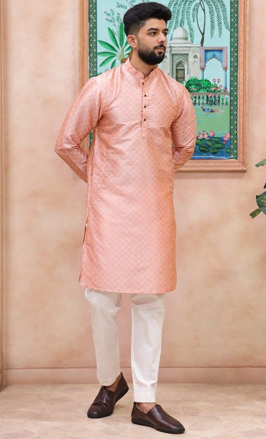 Grand Pink Color Art Silk Fabric Kurta Pajama