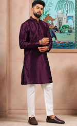 Grand Wine Color Art Silk Fabric Kurta Pajama