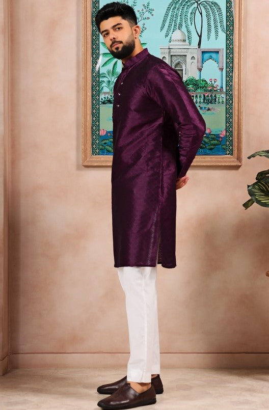 Grand Wine Color Art Silk Fabric Kurta Pajama