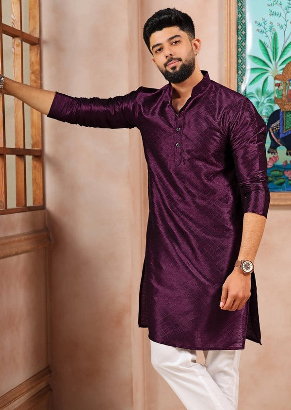 Grand Wine Color Art Silk Fabric Kurta Pajama