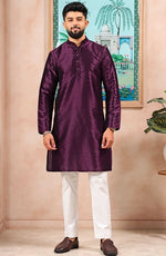 Grand Wine Color Art Silk Fabric Kurta Pajama