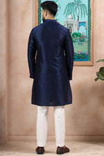 Grand Navy Blue Color Art Silk Fabric Kurta Pajama