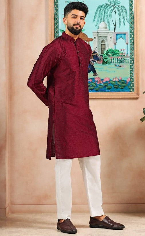 Grand Maroon Color Art Silk Fabric Kurta Pajama