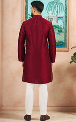 Grand Maroon Color Art Silk Fabric Kurta Pajama