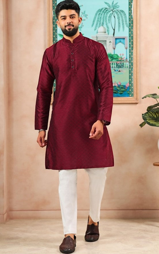 Grand Maroon Color Art Silk Fabric Kurta Pajama
