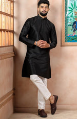 Grand Black Color Art Silk Fabric Kurta Pajama