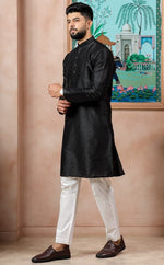 Grand Black Color Art Silk Fabric Kurta Pajama