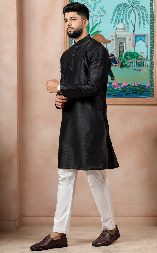 Grand Black Color Art Silk Fabric Kurta Pajama