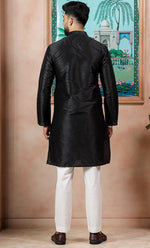Grand Black Color Art Silk Fabric Kurta Pajama
