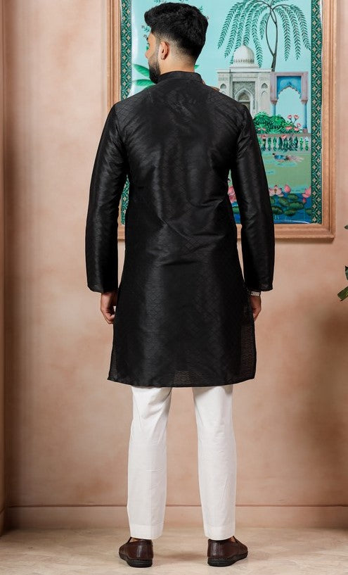 Grand Black Color Art Silk Fabric Kurta Pajama