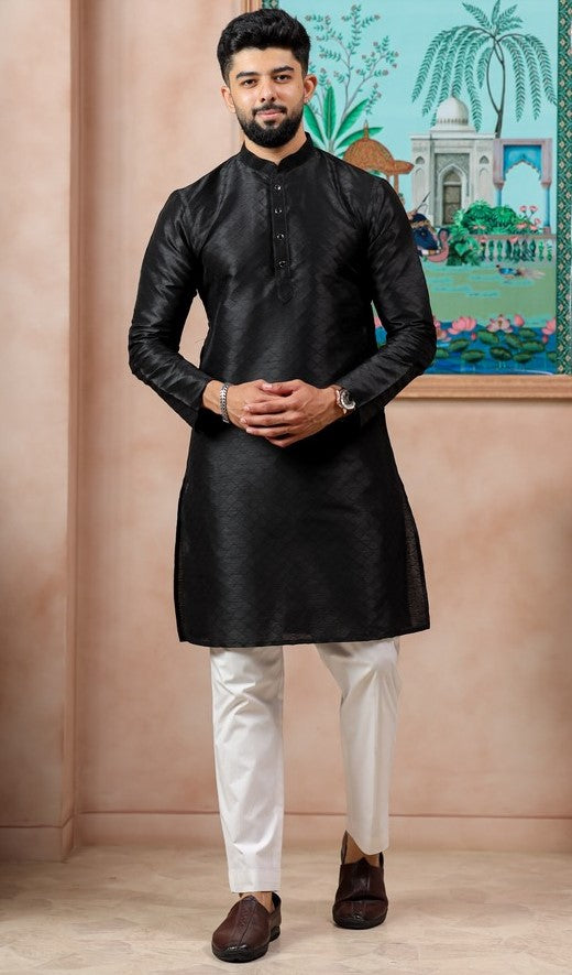 Grand Black Color Art Silk Fabric Kurta Pajama