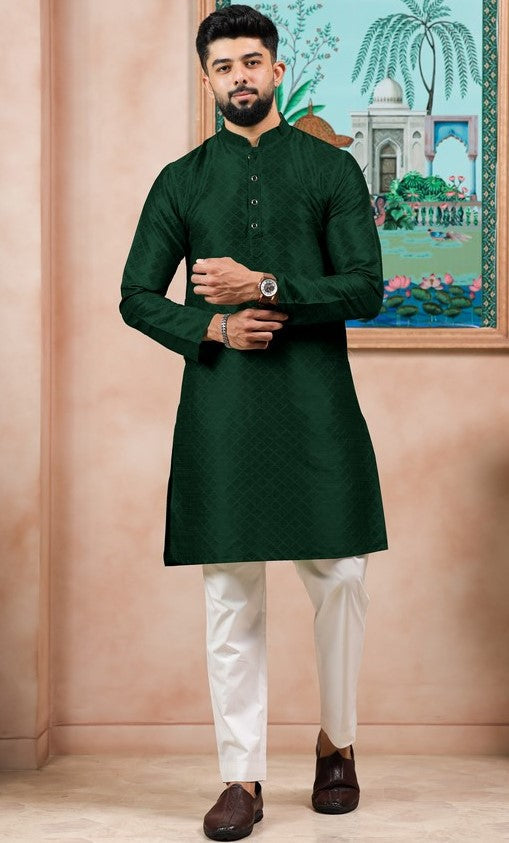 Grand Green Color Art Silk Fabric Kurta Pajama