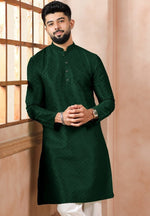 Grand Green Color Art Silk Fabric Kurta Pajama