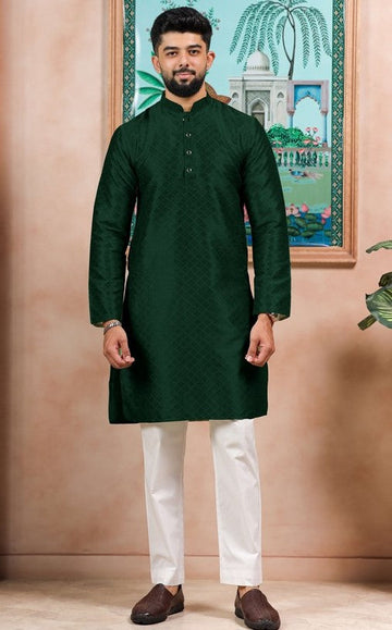 Grand Green Color Art Silk Fabric Kurta Pajama