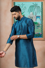 Grand Teal Color Art Silk Fabric Kurta Pajama