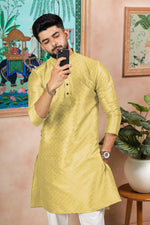 Grand Yellow Color Art Silk Fabric Kurta Pajama