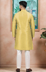 Grand Yellow Color Art Silk Fabric Kurta Pajama