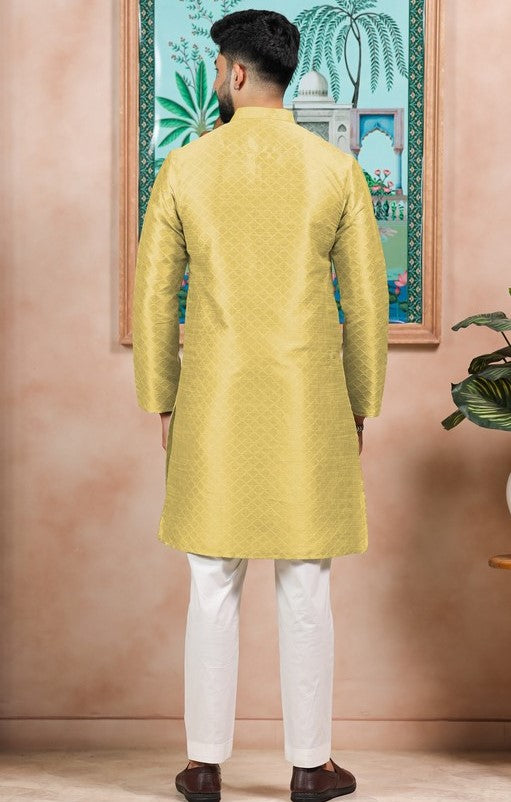 Grand Yellow Color Art Silk Fabric Kurta Pajama