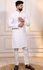 Grand White Color Cotton Fabric Kurta Pajama