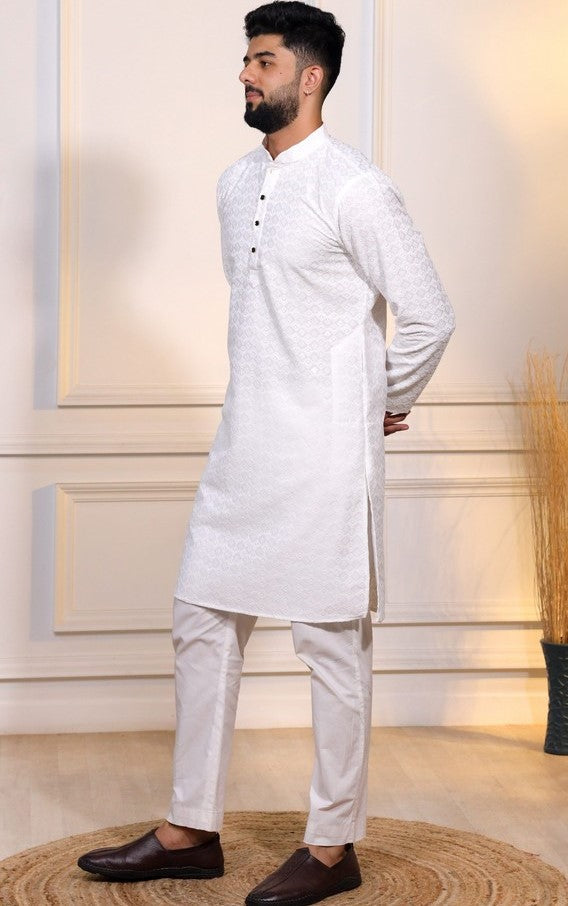 Grand White Color Cotton Fabric Kurta Pajama
