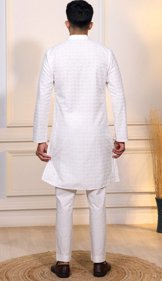 Grand White Color Cotton Fabric Kurta Pajama
