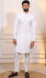 Grand White Color Cotton Fabric Kurta Pajama