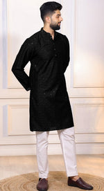 Grand Black Color Cotton Fabric Kurta Pajama