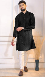 Grand Black Color Cotton Fabric Kurta Pajama