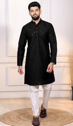 Grand Black Color Cotton Fabric Kurta Pajama